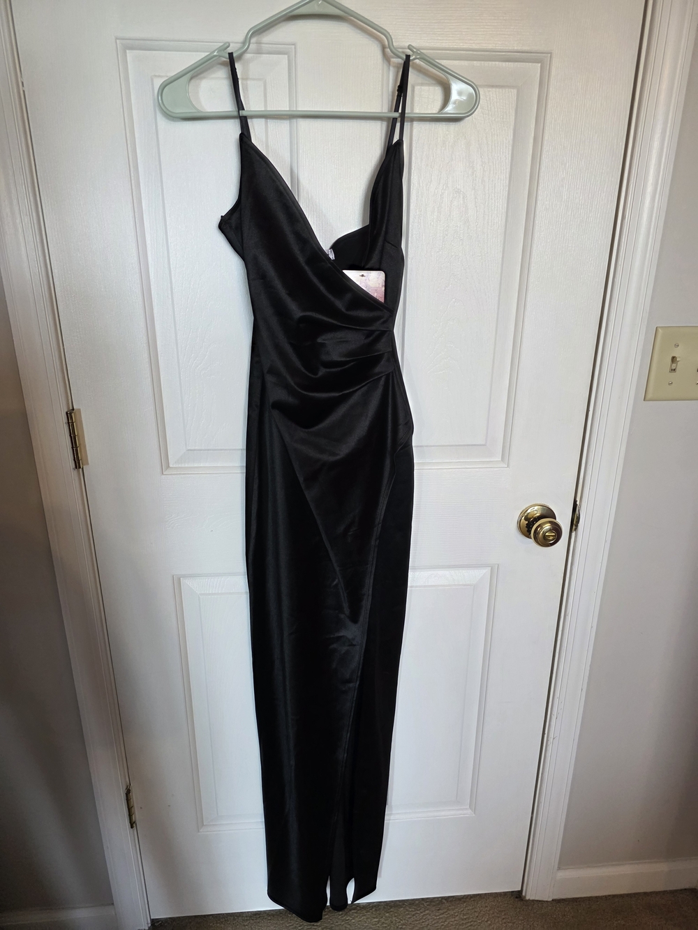 Emerald Sundae Black Satin Maxi Slip Dress